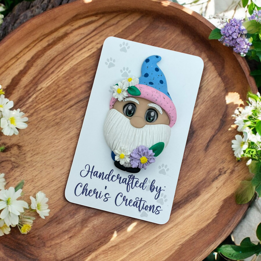 Whimsical Spring Floral Gnome Polymer Clay Embellishment