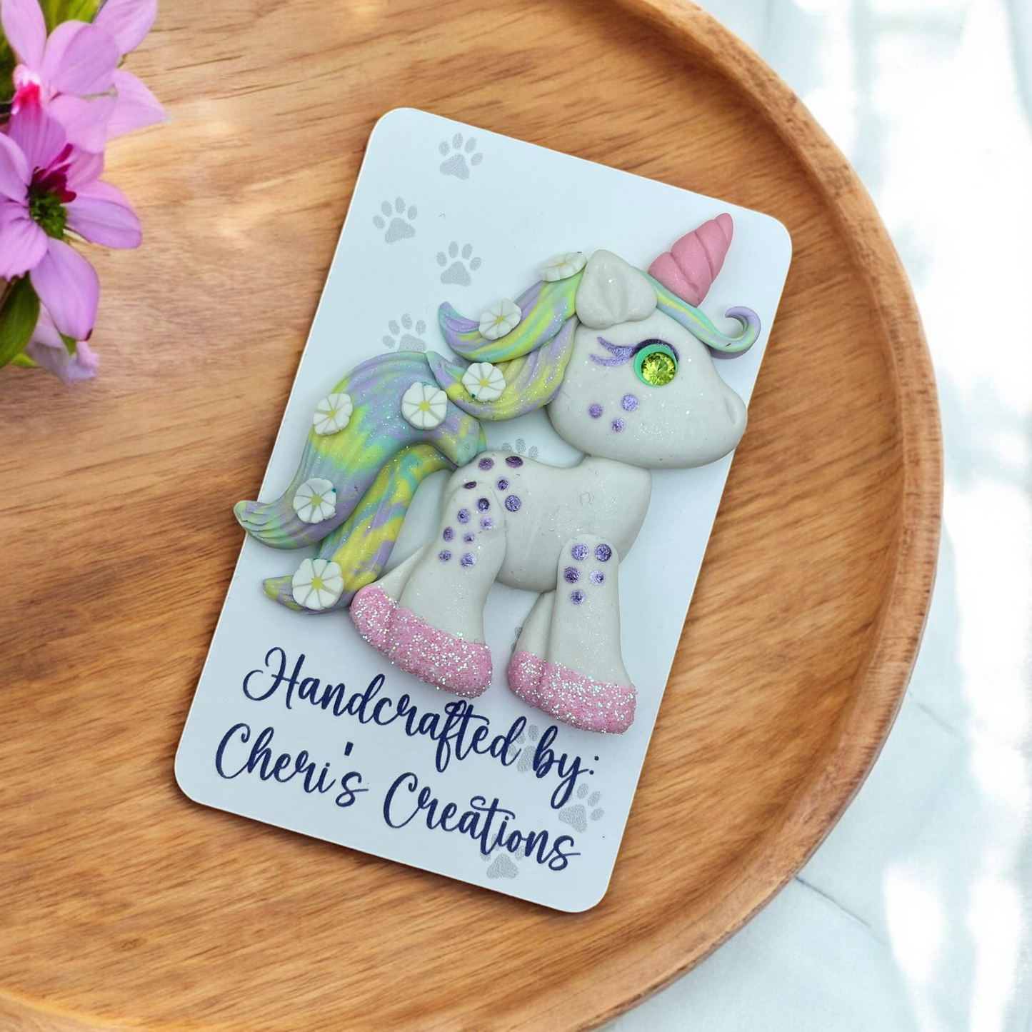 Spring Daisies Unicorn Polymer Clay Embellishment