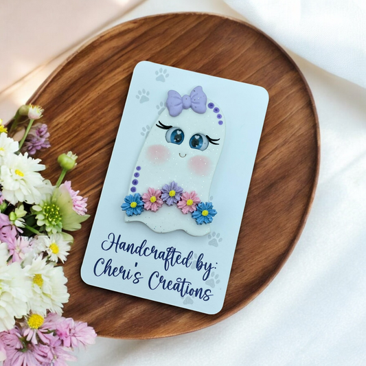 Charming Spring Floral Ghost Polymer Clay Embellishment