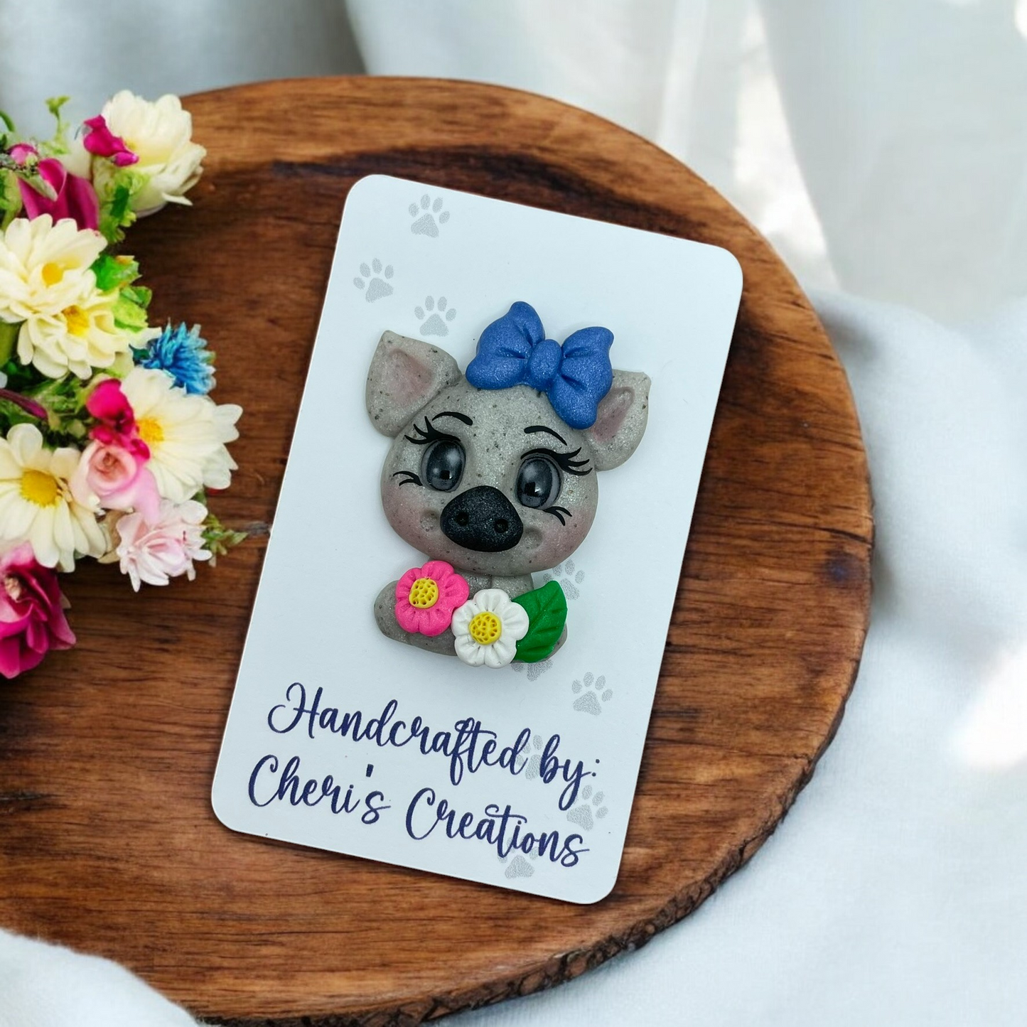 Sweet Spring Floral Piggy Polymer Clay Embellishment