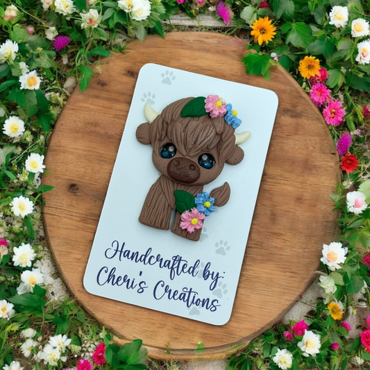 Sweet Spring Floral Shaggy Cow Polymer Clay Embellishment