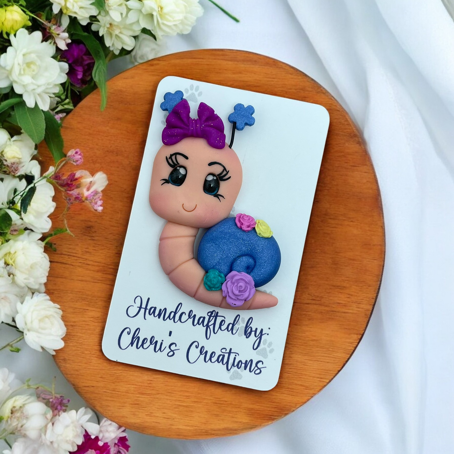 Whimsical Floral Garden Snail Polymer Clay Embellishment