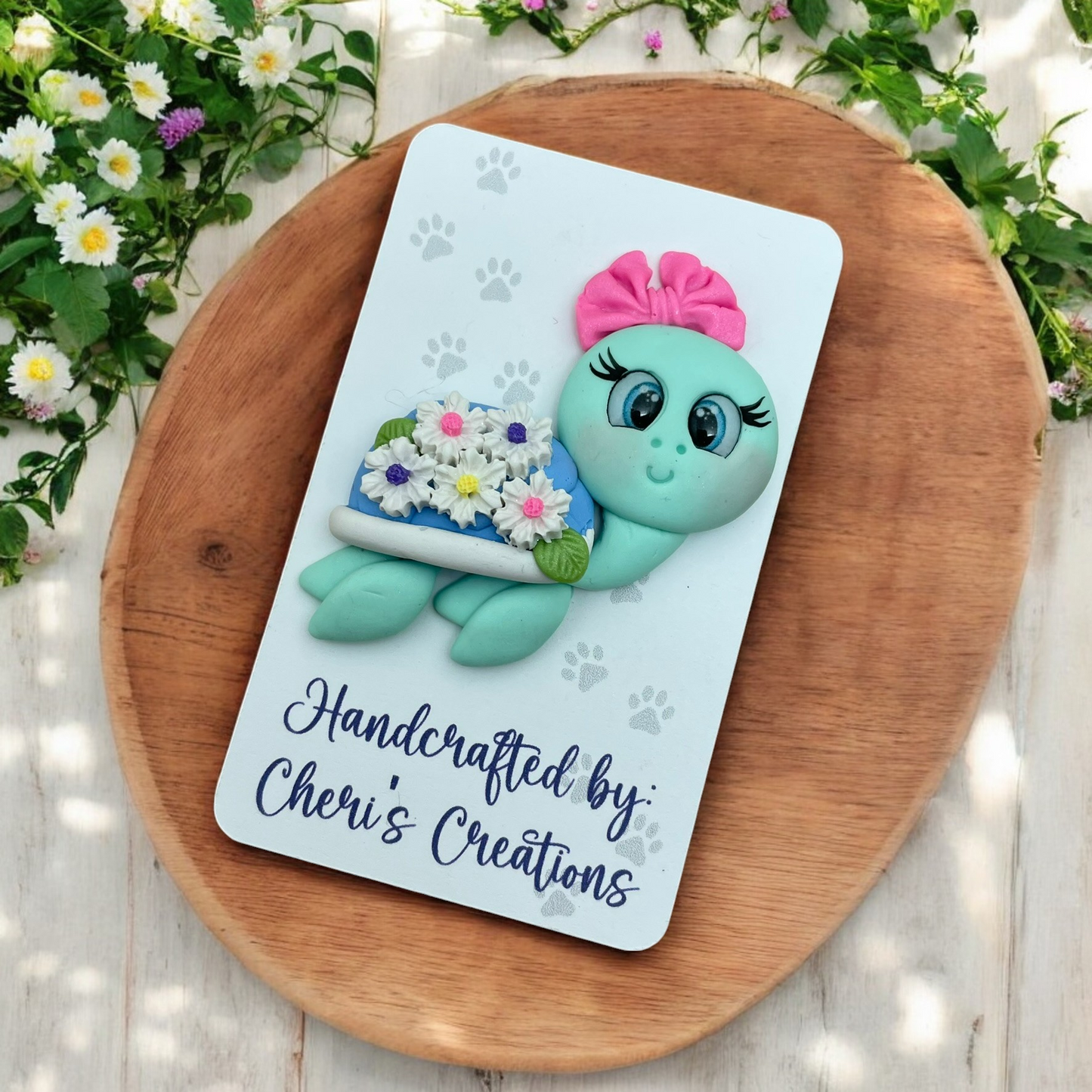 Spring Floral Turtle Polymer Clay Embellishment