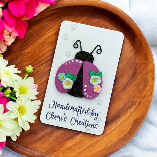 Spring Floral Ladybug Polymer Clay Embellishment