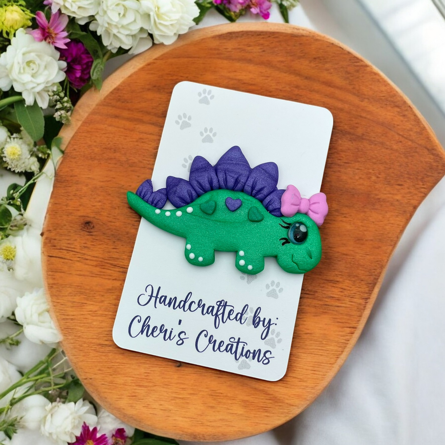 Vibrant Green Stegosaurus Polymer Clay Embellishment