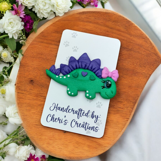 Vibrant Green Stegosaurus Polymer Clay Embellishment