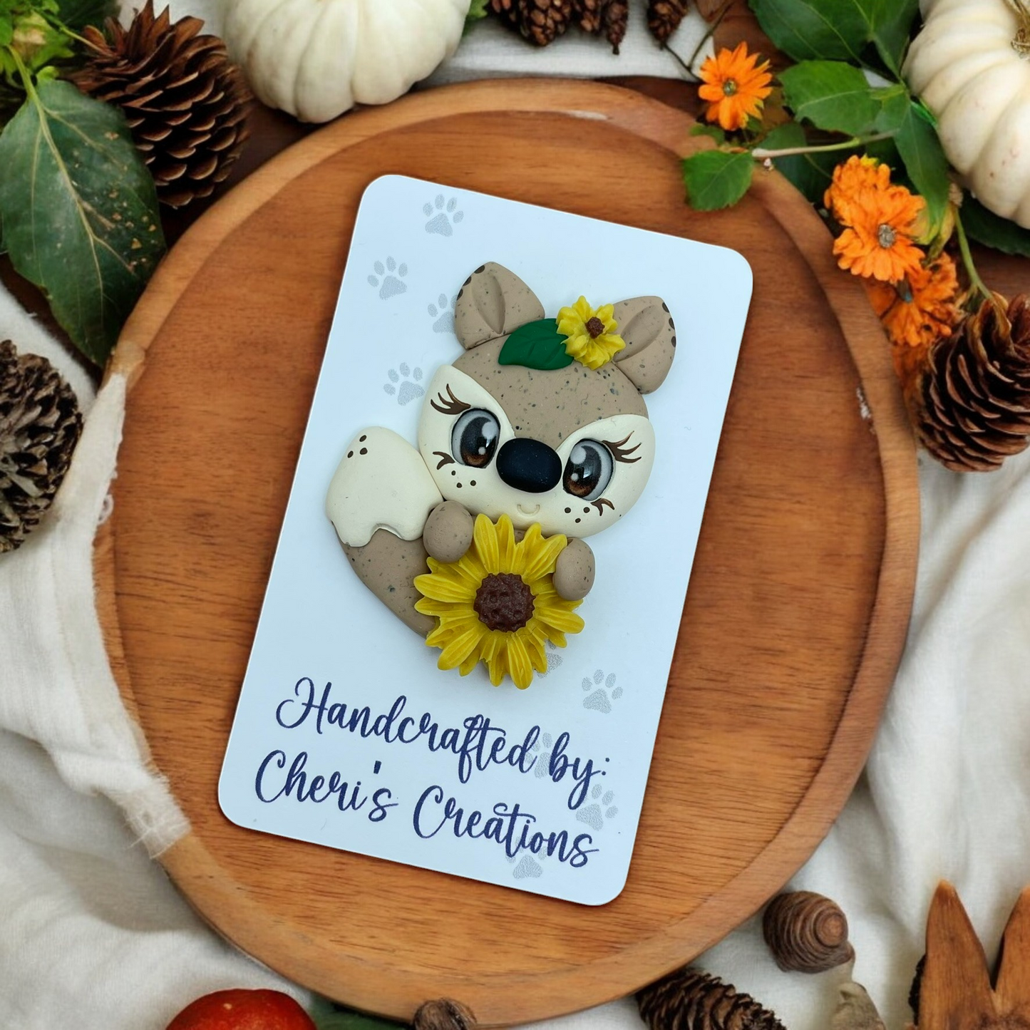 Charming Sunflower Fox Polymer Clay Embellishment