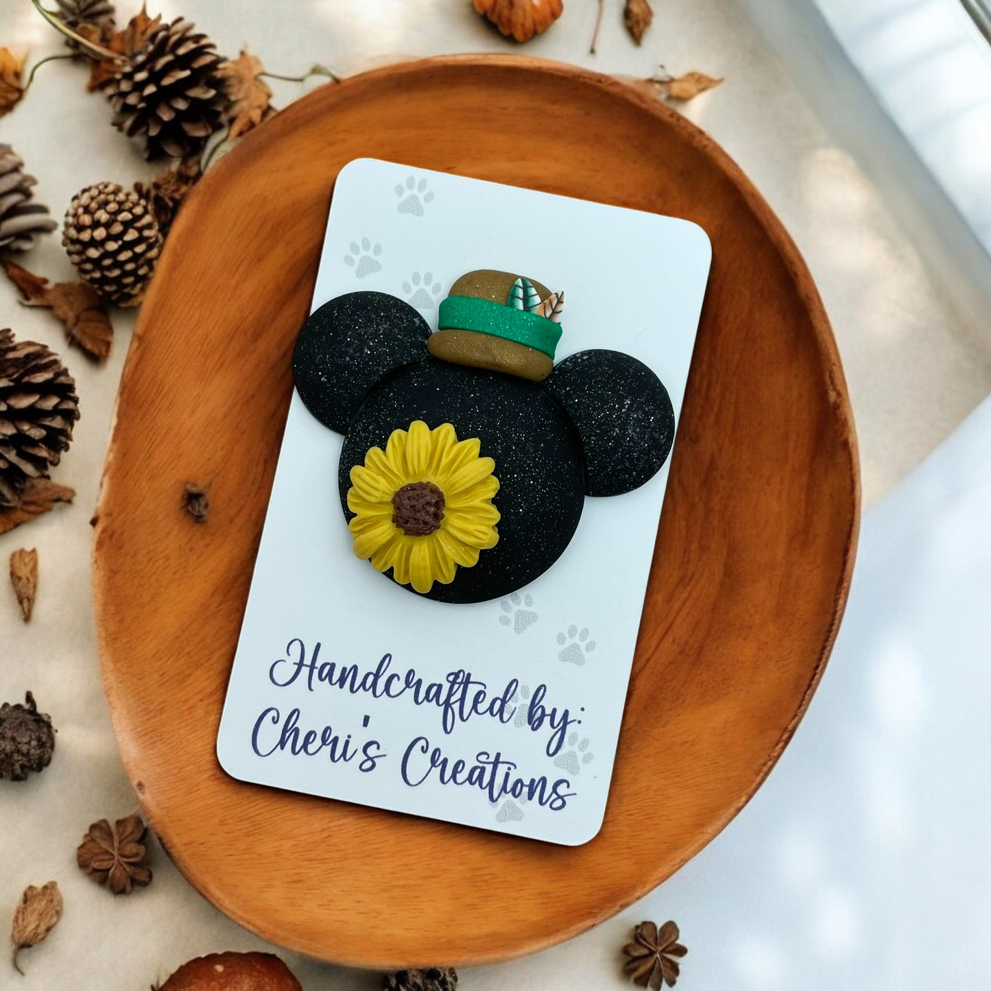 Festive Fall Sunflower Mouse Ears Polymer Clay Embellishment