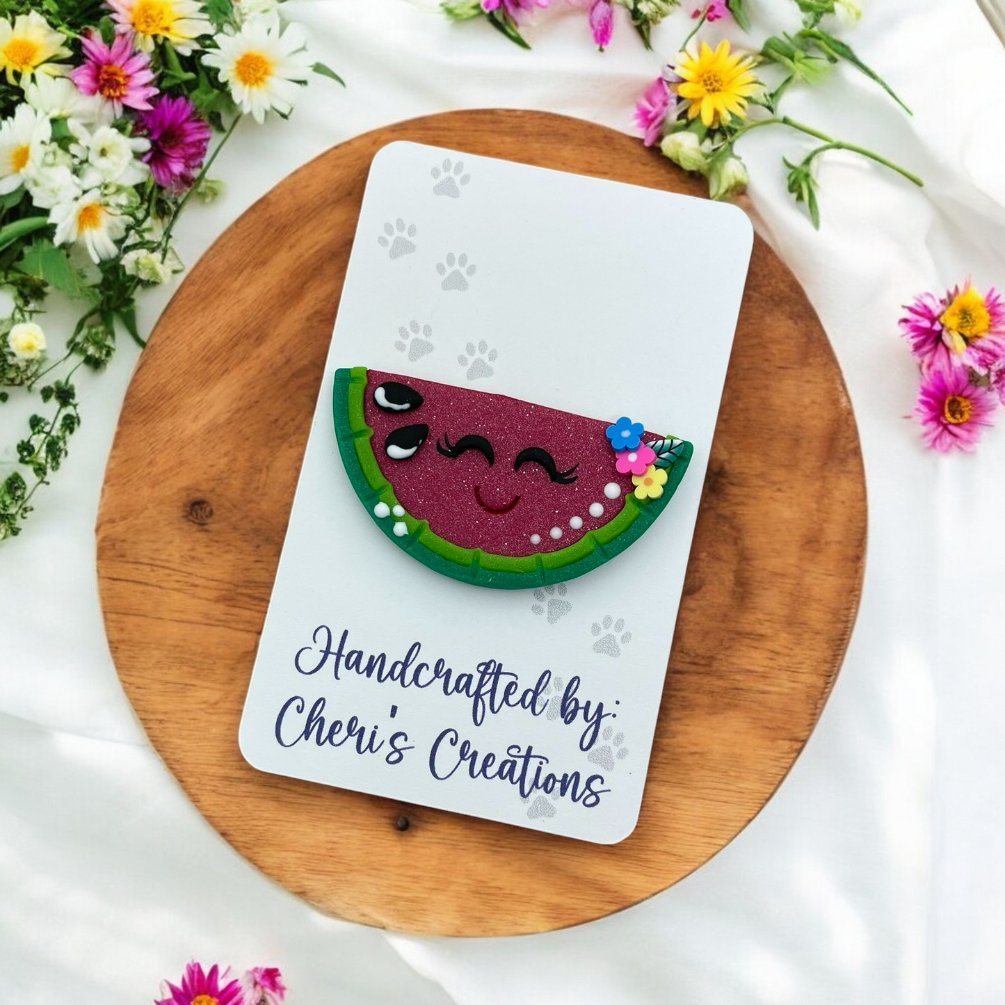 Sweet Summer Watermelon Polymer Clay Embellishment