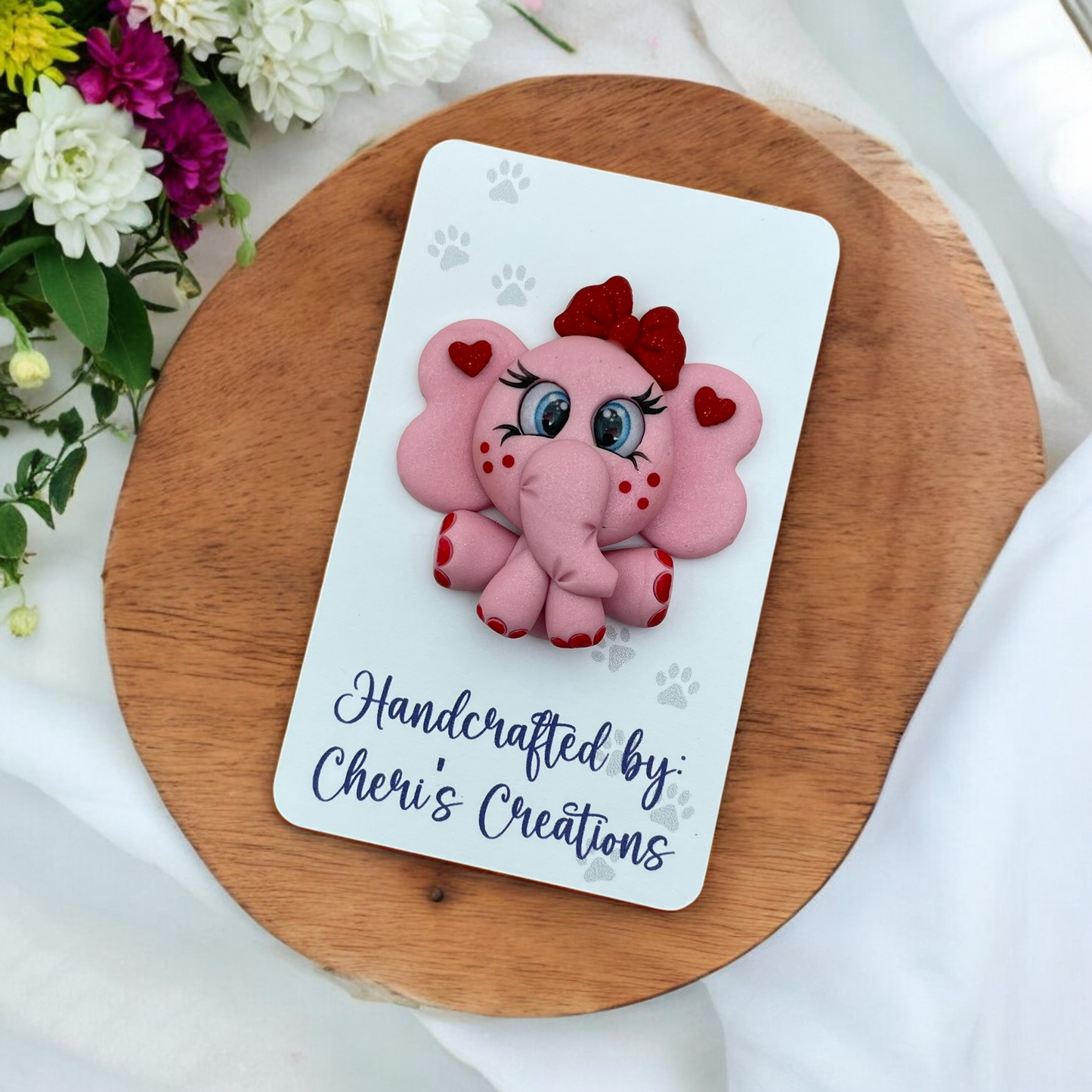 Sweet Pink Elephant Polymer Clay Embellishment