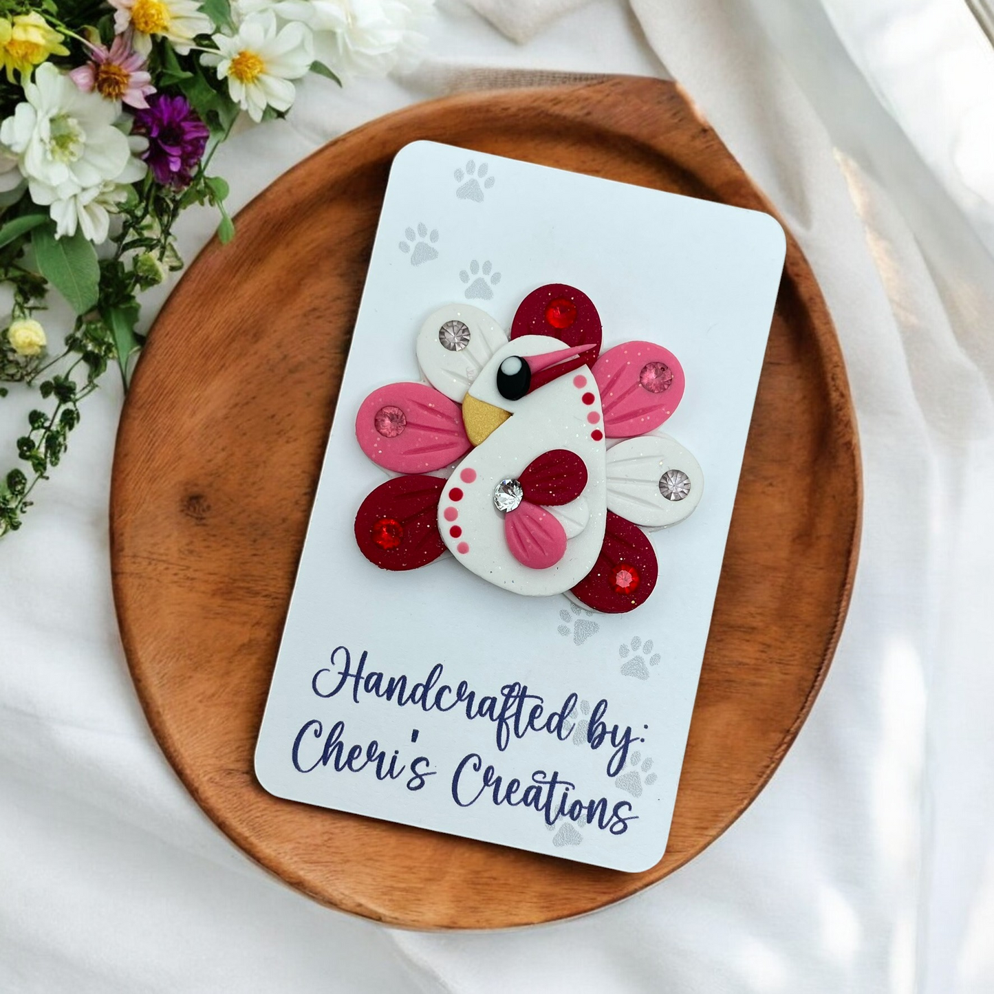 Dazzling Valentine Peacock Polymer Clay Embellishment