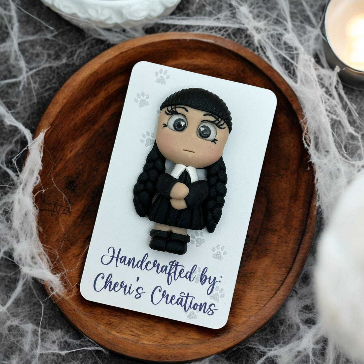 Moody Wednesday Doll Polymer Clay Embellishment