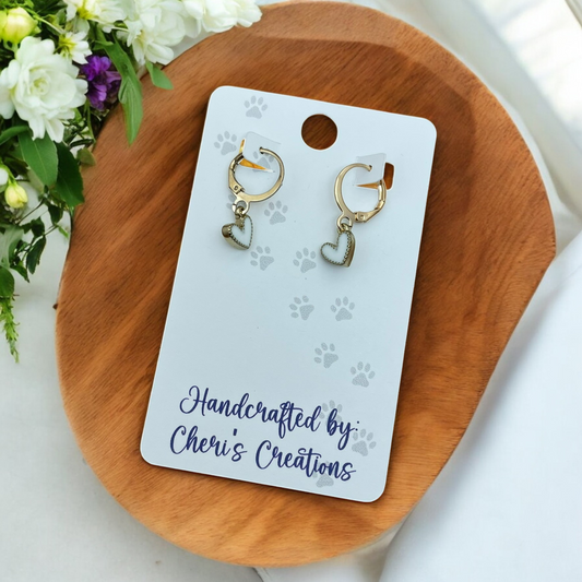 Delicate White Heart Enamel Dangle Earrings