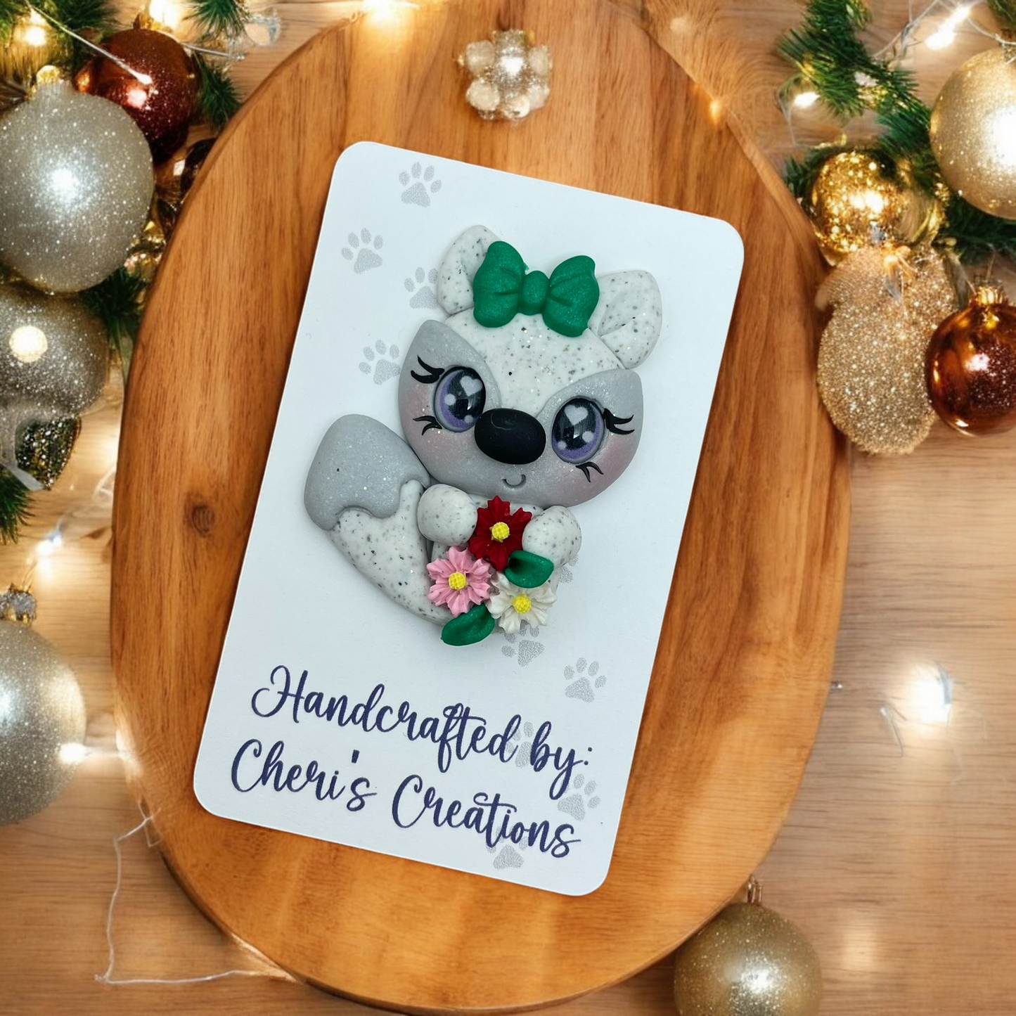 Darling Winter Floral Fox Polymer Clay Embellishment