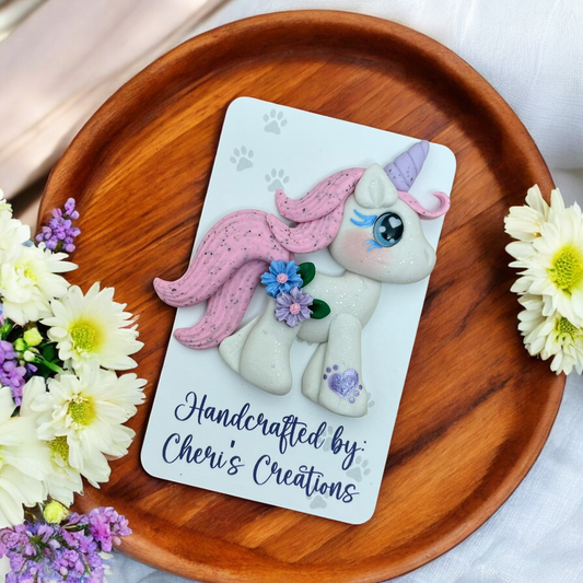 Enchanting Winter Floral Unicorn Polymer Clay Embellishment