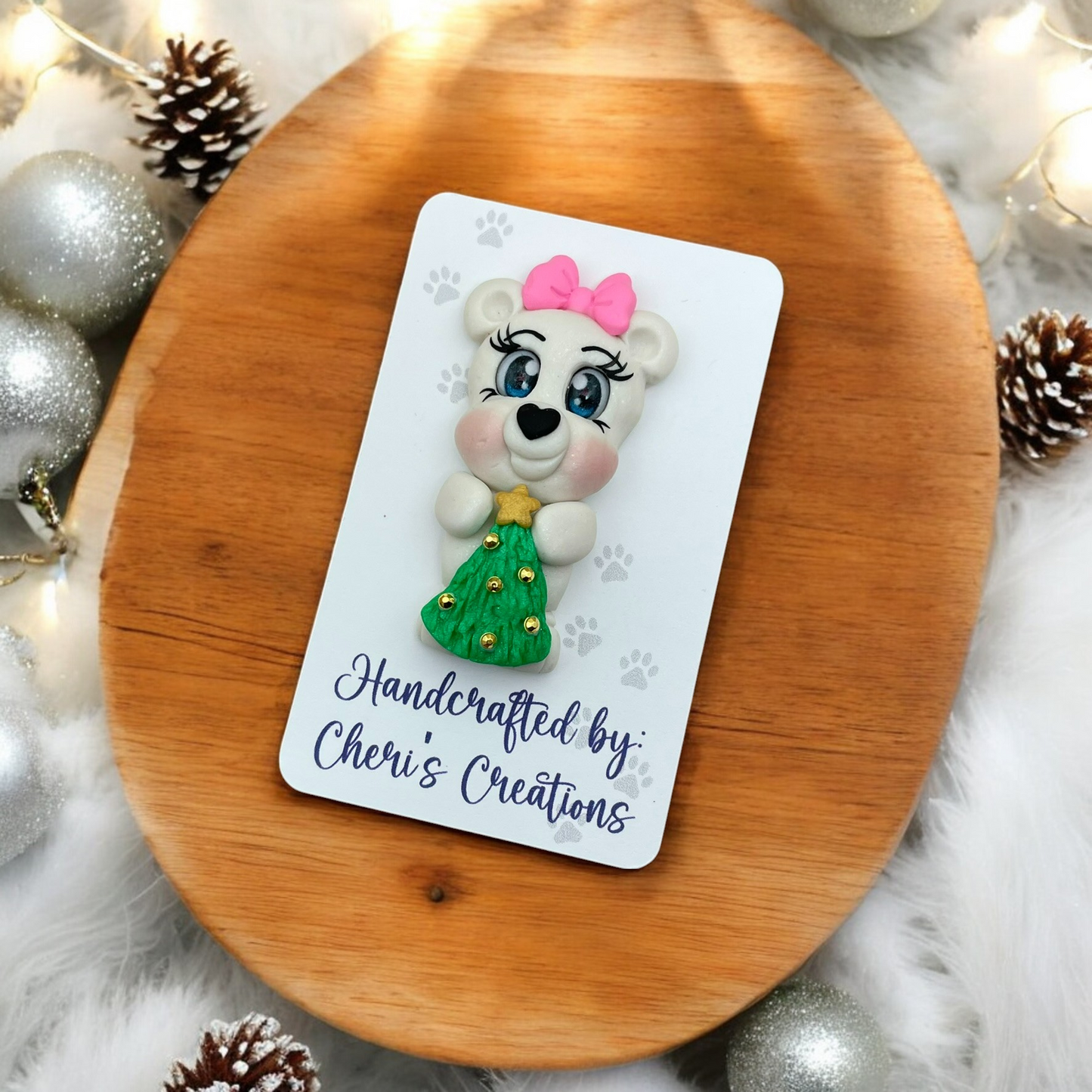 Cheerful Winter Polar Bear Polymer Clay Embellishment