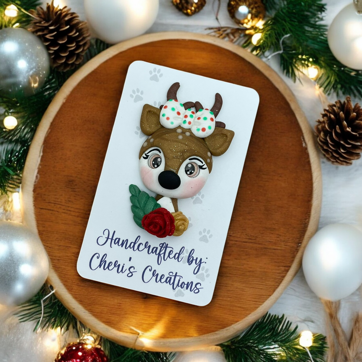 Sweet Winter Reindeer Polymer Clay Embellishment