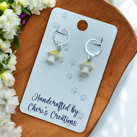 Whimsical Yellow Mini Mushroom Acrylic Dangle Earrings