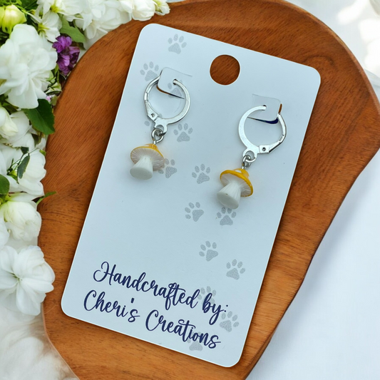 Whimsical Yellow~Orange Mini Mushroom Acrylic Dangle Earrings