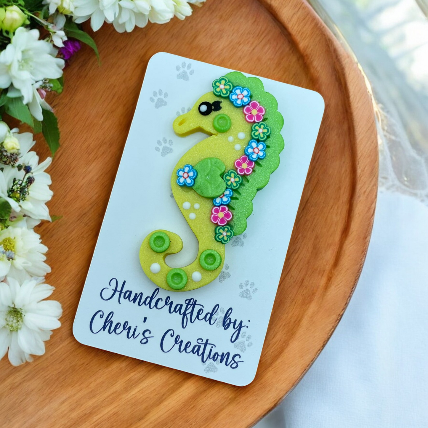 Bright Yellow Seahorse Polymer Clay Embellishment