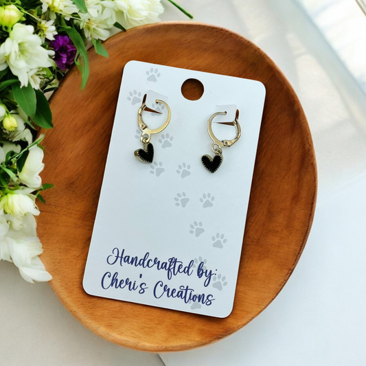 Sophisticated Black Heart Enamel Dangle Earrings