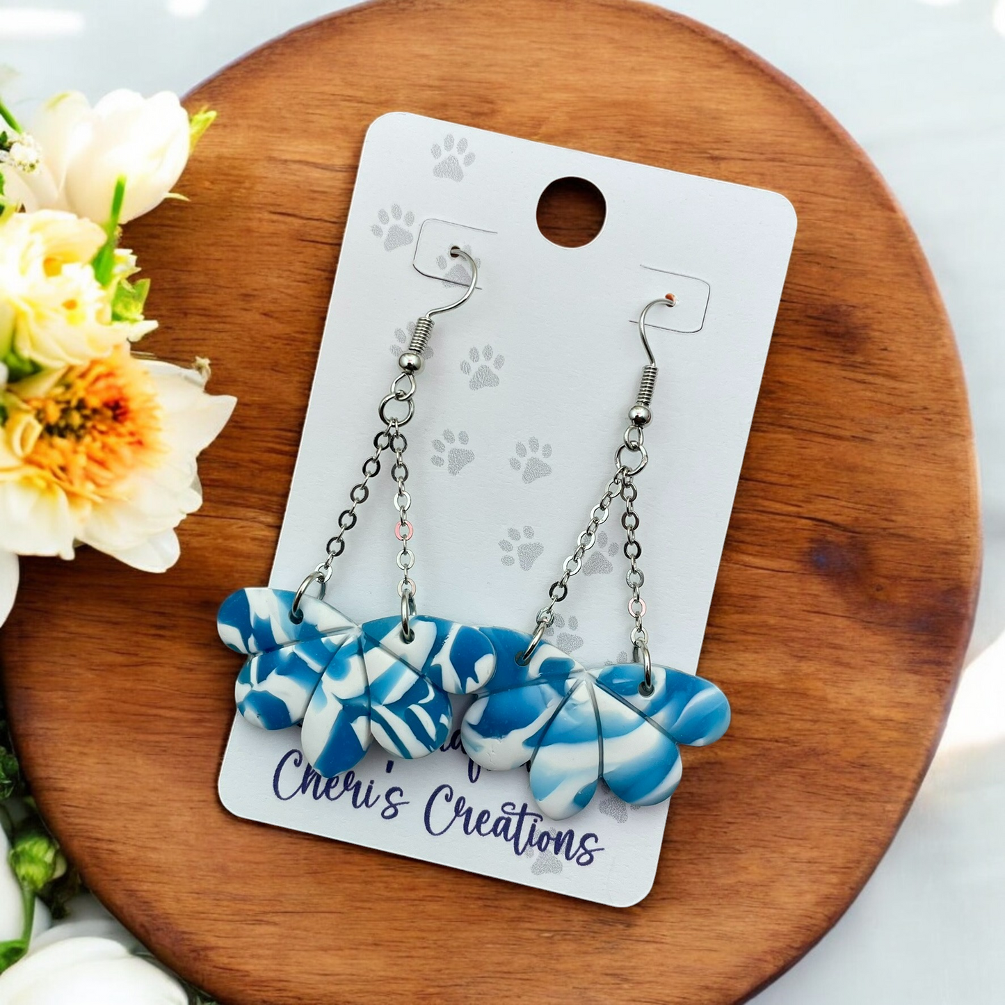 Ocean Blue Flower Petal Polymer Clay Earrings