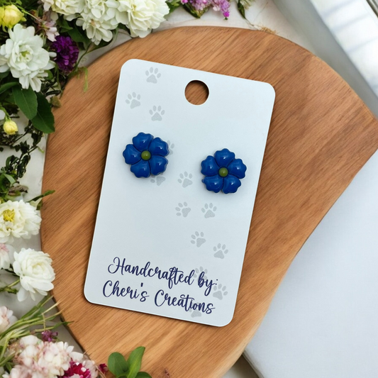 Navy Blue 5 Petal Flower Polymer Clay Stud Earrings