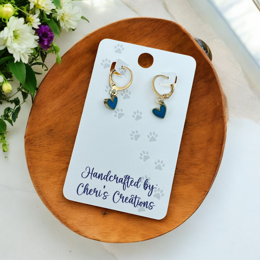 Simplistic Blue Heart Enamel Dangle Earrings