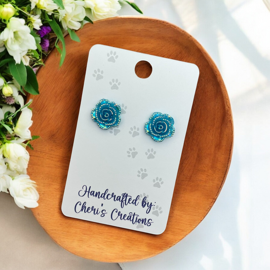 Neon Blue Roses Acrylic Stud Earrings