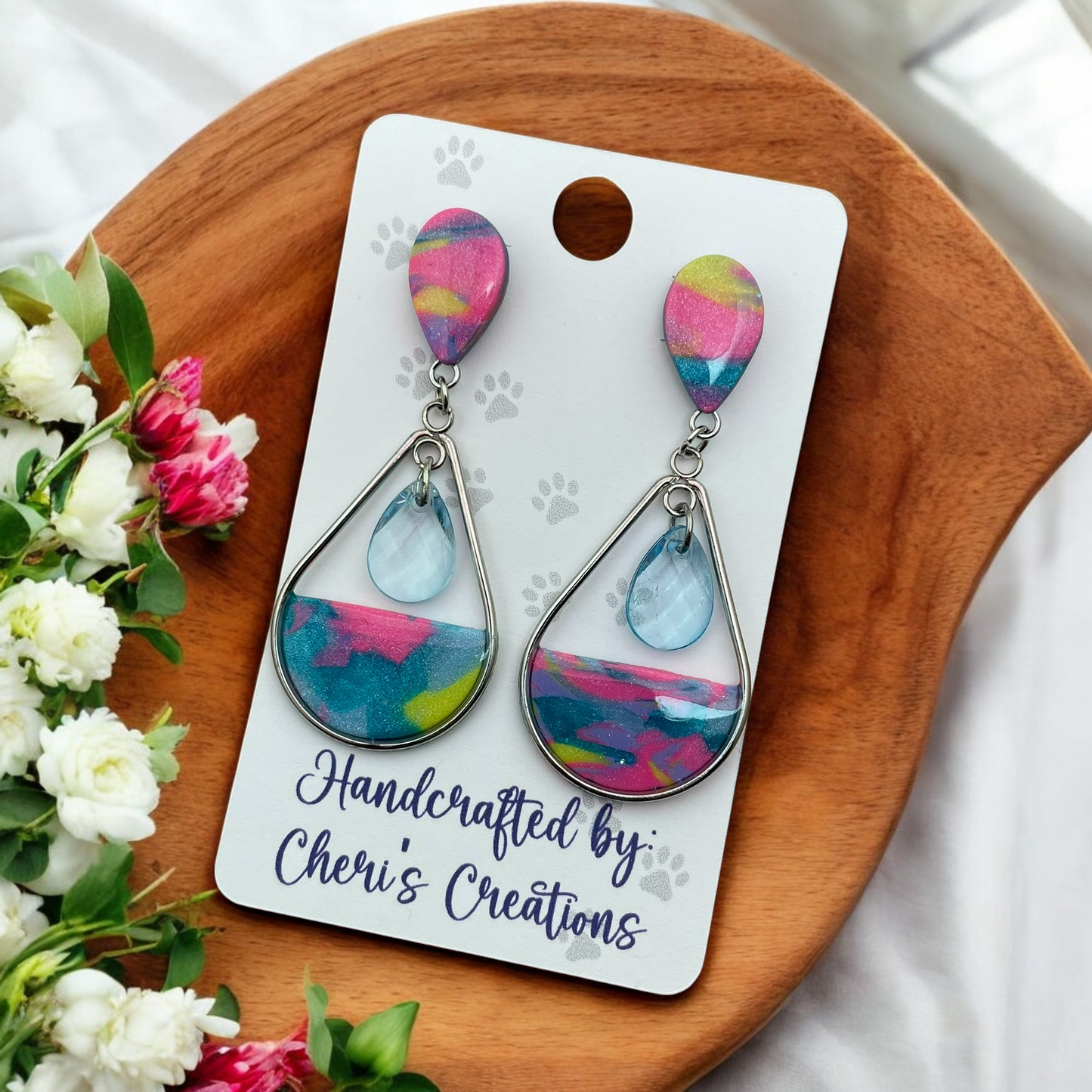 Rainbow Waterdrops Polymer Clay Earrings