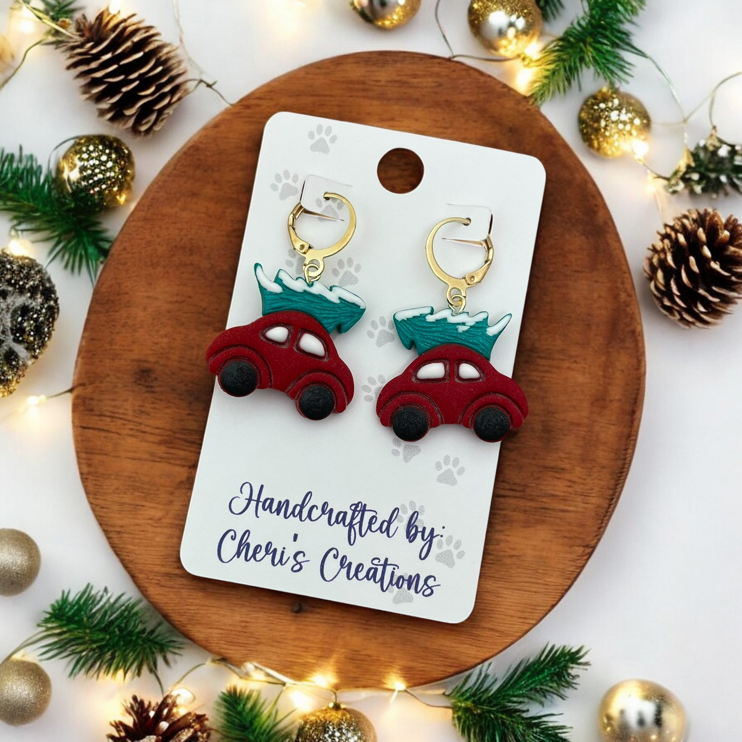 Christmas Car Polymer Clay Dangle Earrings