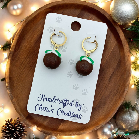 Christmas Pudding Polymer Clay Dangle Earrings