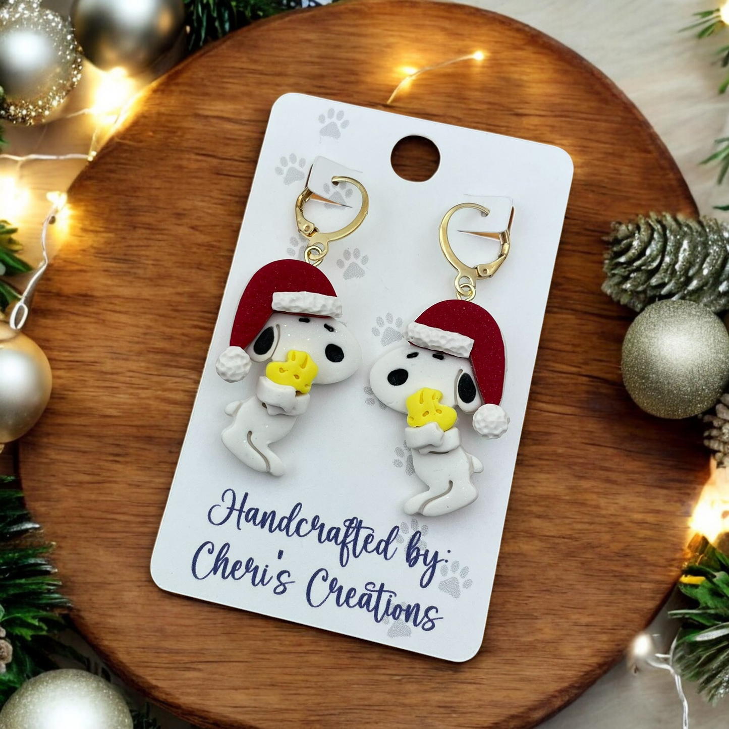 Christmas Snoopy Polymer Clay Dangle Earrings