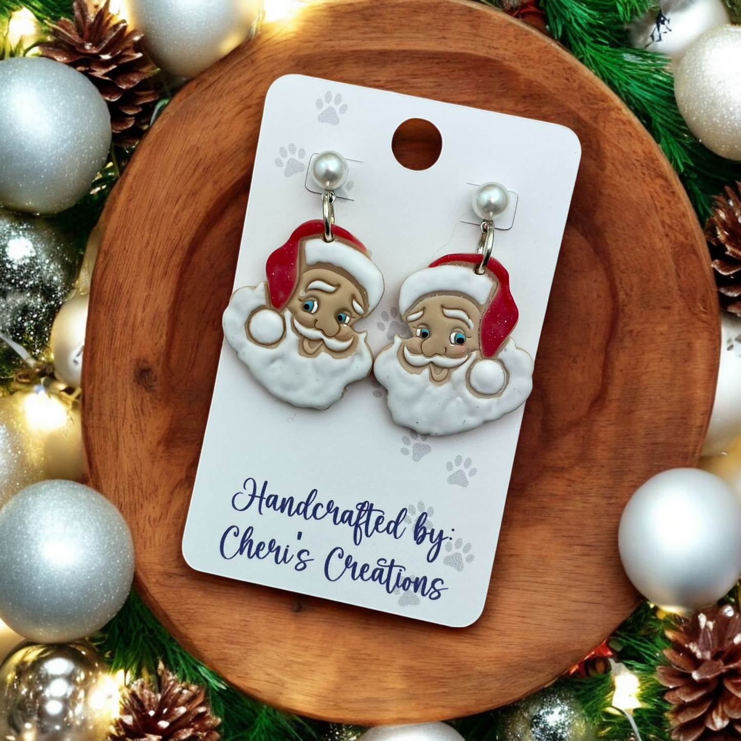 Classic Holiday Santa Polymer Clay Dangle Earrings