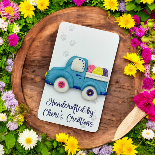 Blue Easter Egg Truck Polymer Clay Embellishment
