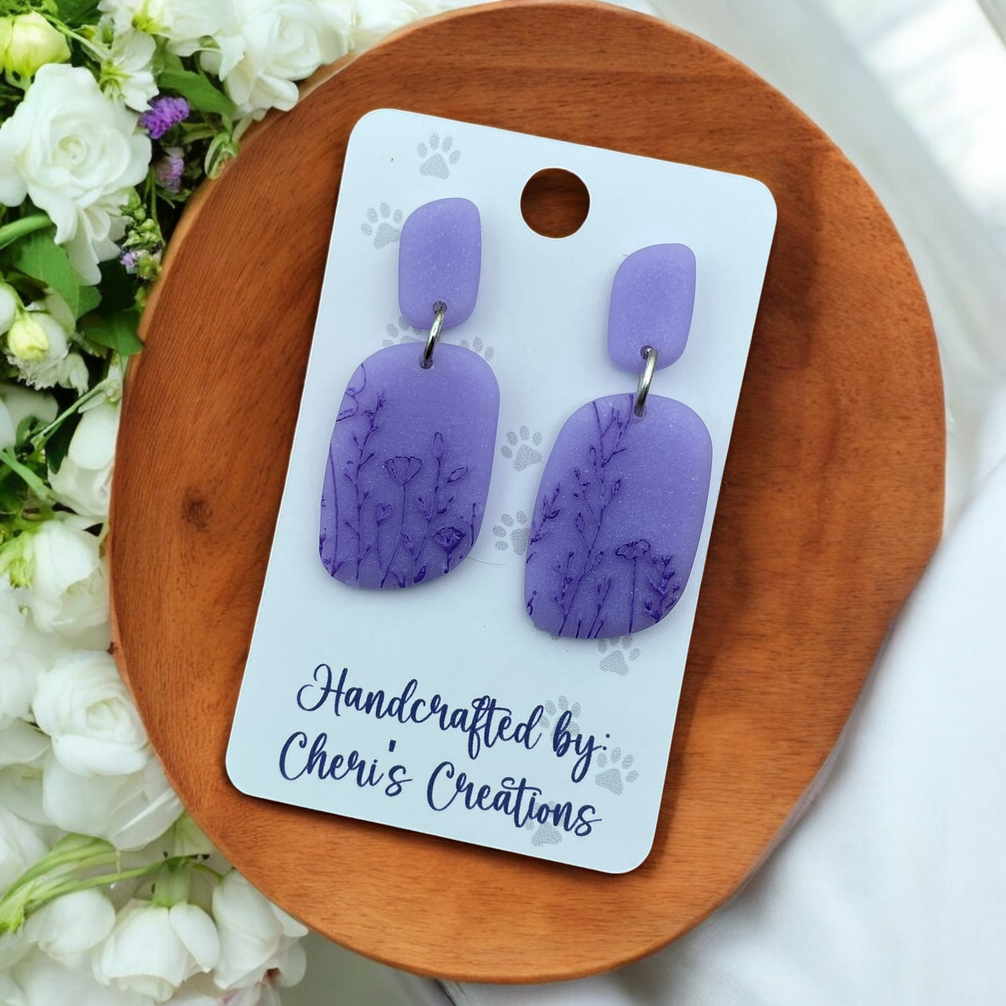 Ethereal Purple Wildflowers Polymer Clay Dangle Earrings