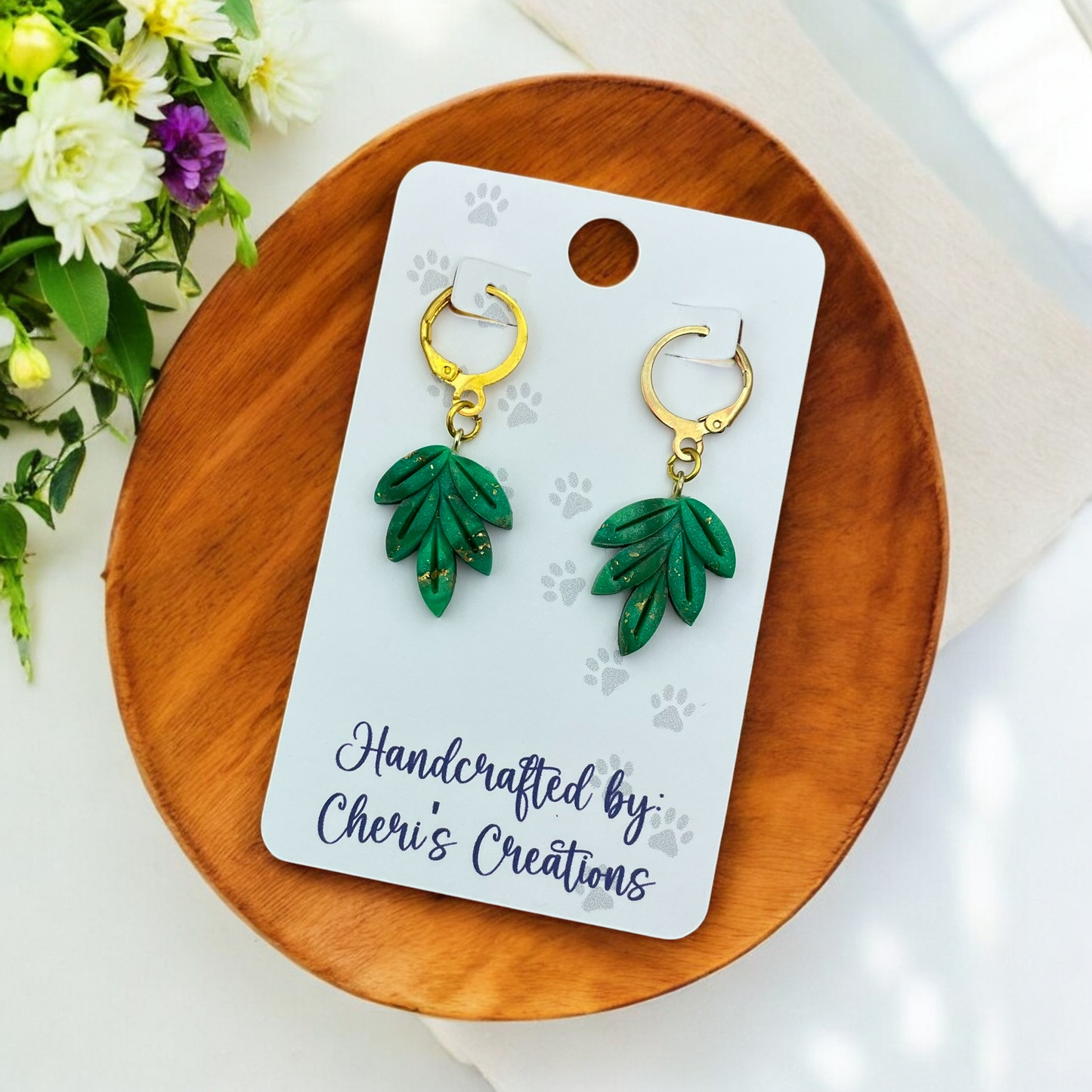 Elegant Leaves Polymer Clay Dangle Earrings