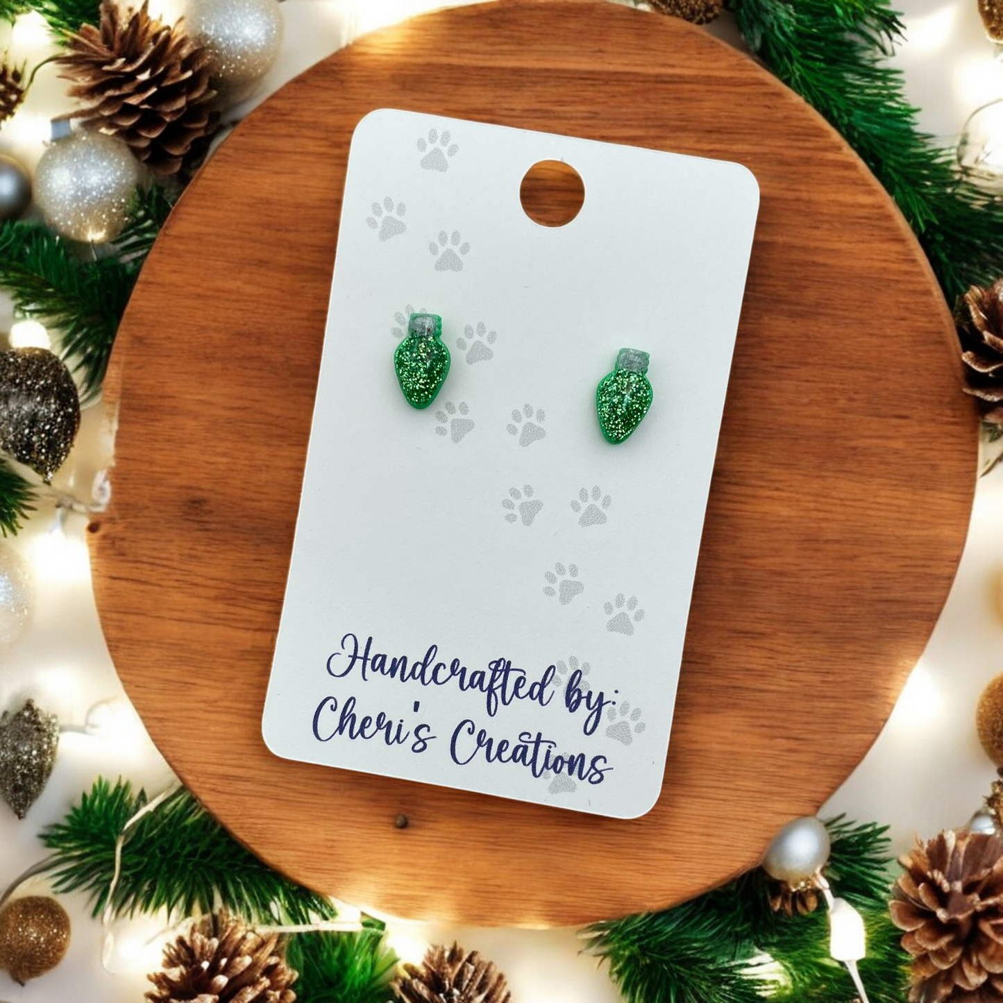 Green Christmas Bulbs Polymer Clay Stud Earrings