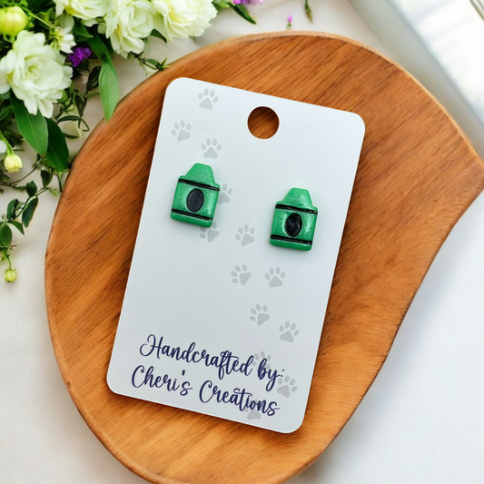 Cute Green Crayon Polymer Clay Stud Earrings