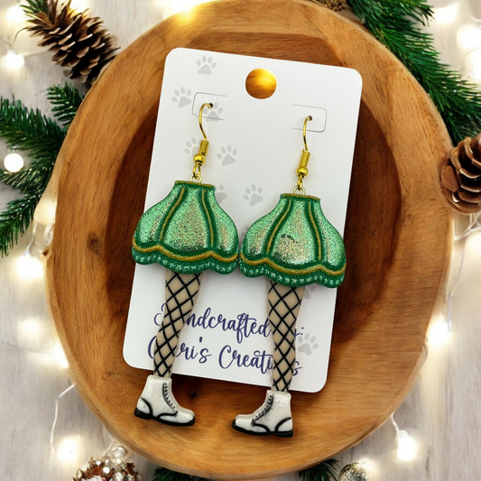 Green Leg Lamp Polymer Clay Dangle Earrings