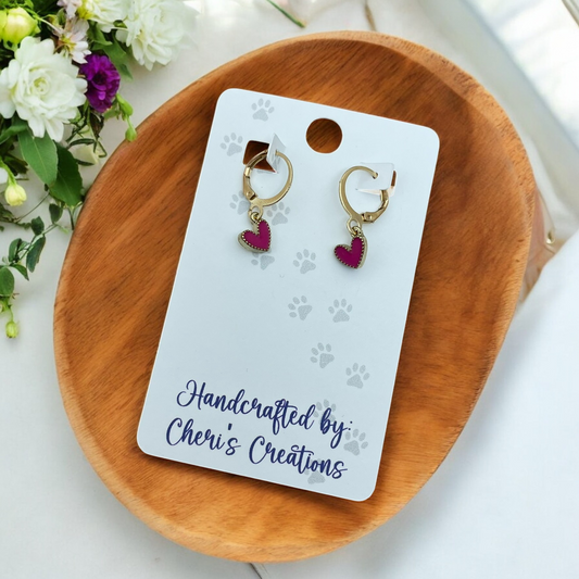 Classy Hot Pink Heart Enamel Dangle Earrings
