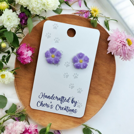 Light Purple 5 Petal Flower Polymer Clay Stud Earrings