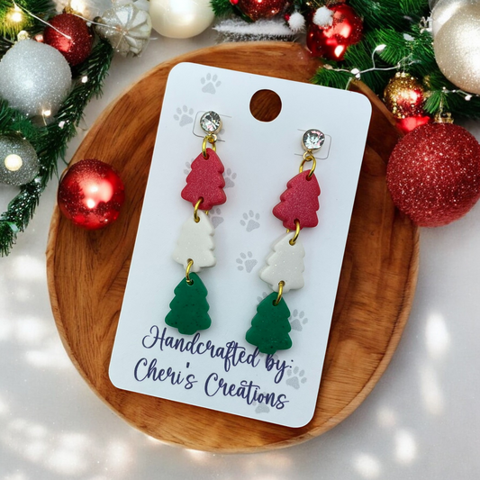 Colorful Christmas Trees Polymer Clay Dangle Earrings