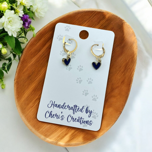 Bold Navy Blue Heart Enamel Dangle Earrings