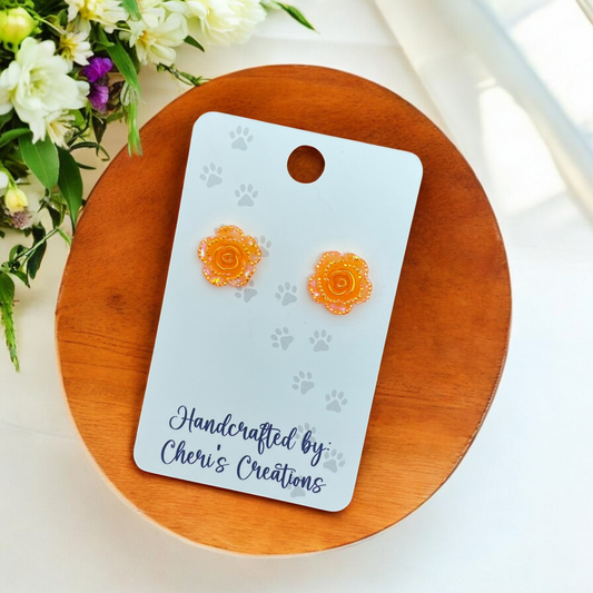 Neon Orange Roses Acrylic Stud Earrings