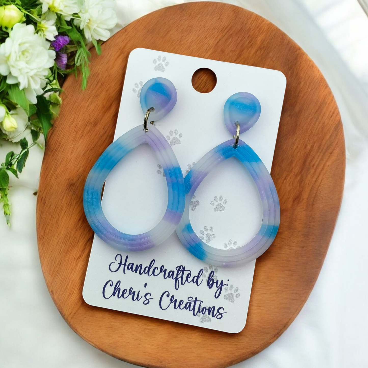 Watercolor Teardrops Polymer Clay Dangle Earrings