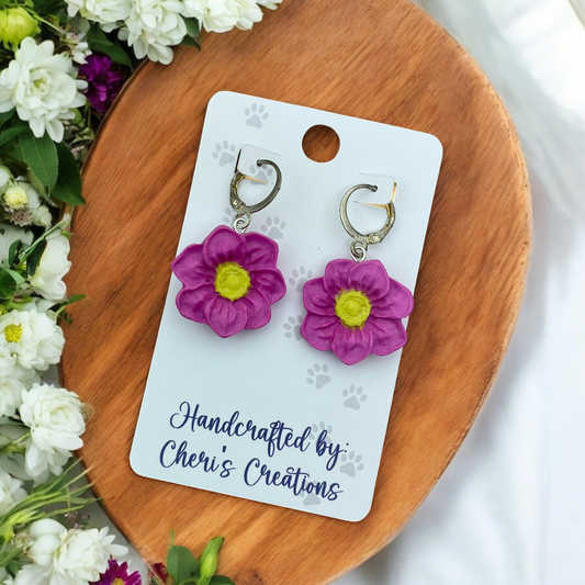 Pink Flower Dangles Polymer Clay Earrings