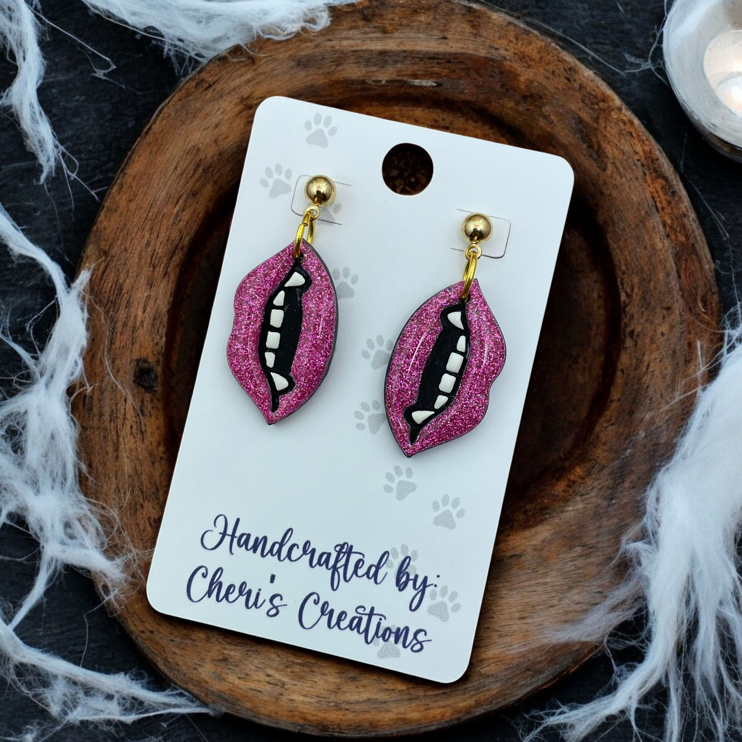 Hot Pink Vampire Kiss Polymer Clay Dangle Earrings