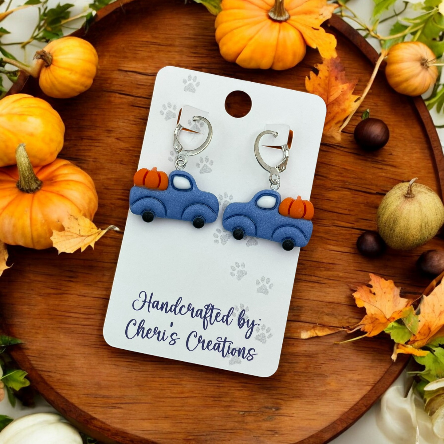 Pumpkin Truck Polymer Clay Dangle Earrings