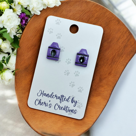 Cute Purple Crayon Polymer Clay Stud Earrings